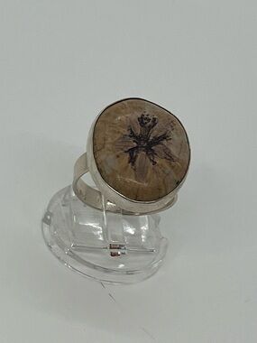 Vtg 925 Sterling Silver Fossilized Sand Dollar Sea Biscuit Adjustable Ring